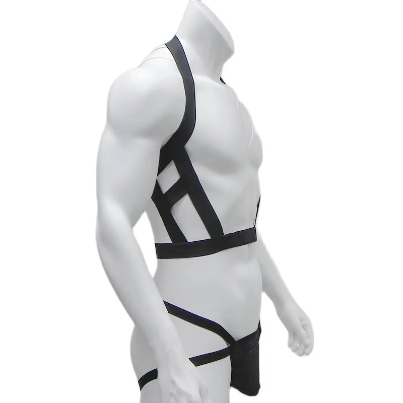 Elastic Bondage Harness Mens G-String Thongs Set Body Chest Costume Strap Lingerie Jockstrap Halter Neck Costumes