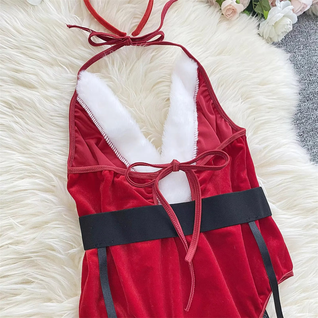Women'S Christmas Sexy Sets Bunny Red Bodysuit Lingerie and Hat Underwear Women Sexy Lingerie Set Lingerie Sexy De Femmes