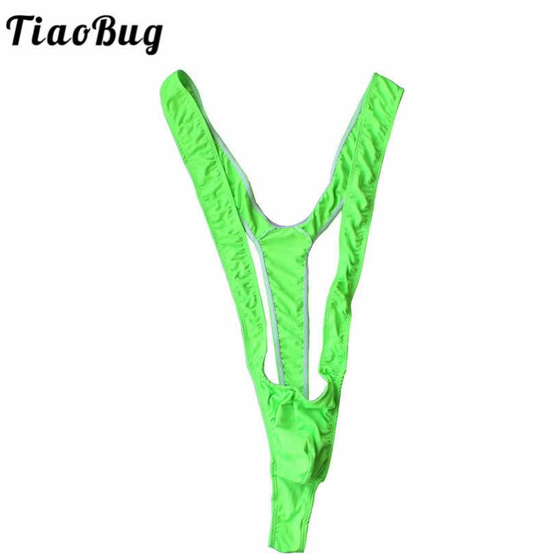 Bright Fluoro Sexy Men Mankini Thong Stretch Open Deep V-Neck Borat Men Beach Swimwear Swimsuit Hot Men Lingerie