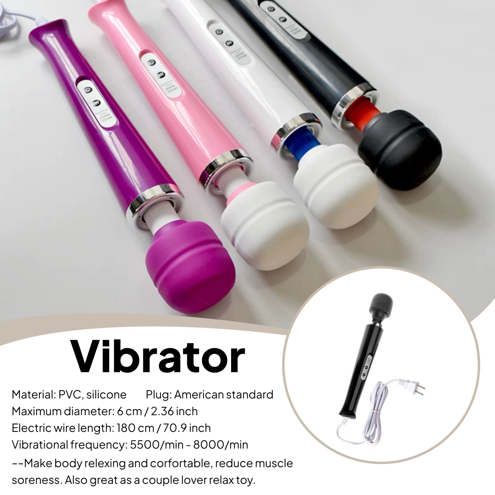 Powerful Wand Wired Massager 10 Speeds Full Body Massaging Muscle Relax Vibrator