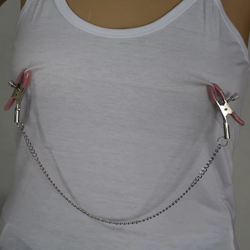 Sex Breast Nipple Clamp Clips Silver Gold Purple Chain Nipple Clip Shaking Clamps Stimulate Clip Sex Slaves Adult Sex Toys