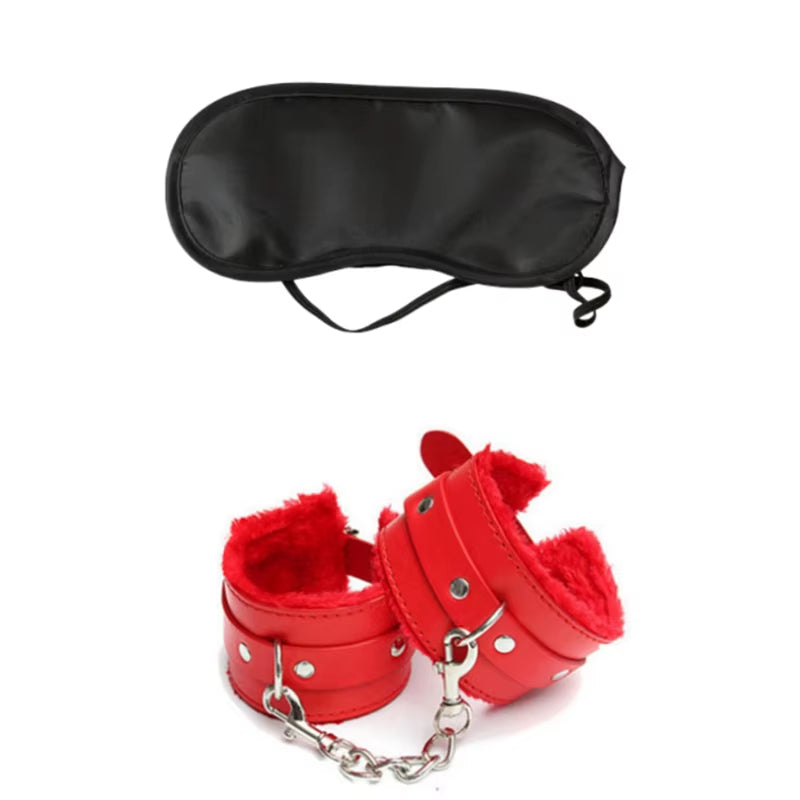 2Pcs PU Leather Sex Handcuffs with Eye Mask Sex Toys for Couples Adult Games Slave Bondage Restraints Erotic Accessories