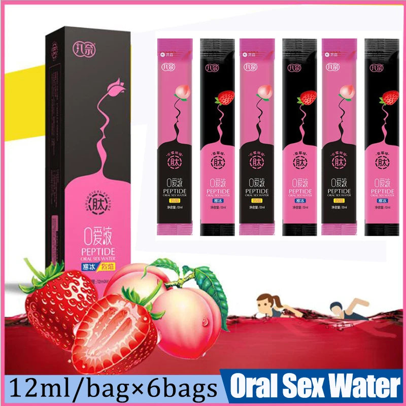 6Pcs Oral Sex Water Lubricante Sexual Strawberry Peach Flavor Ice Fire Sex Toys Water Based Lubricant Gel for Women Men Couples