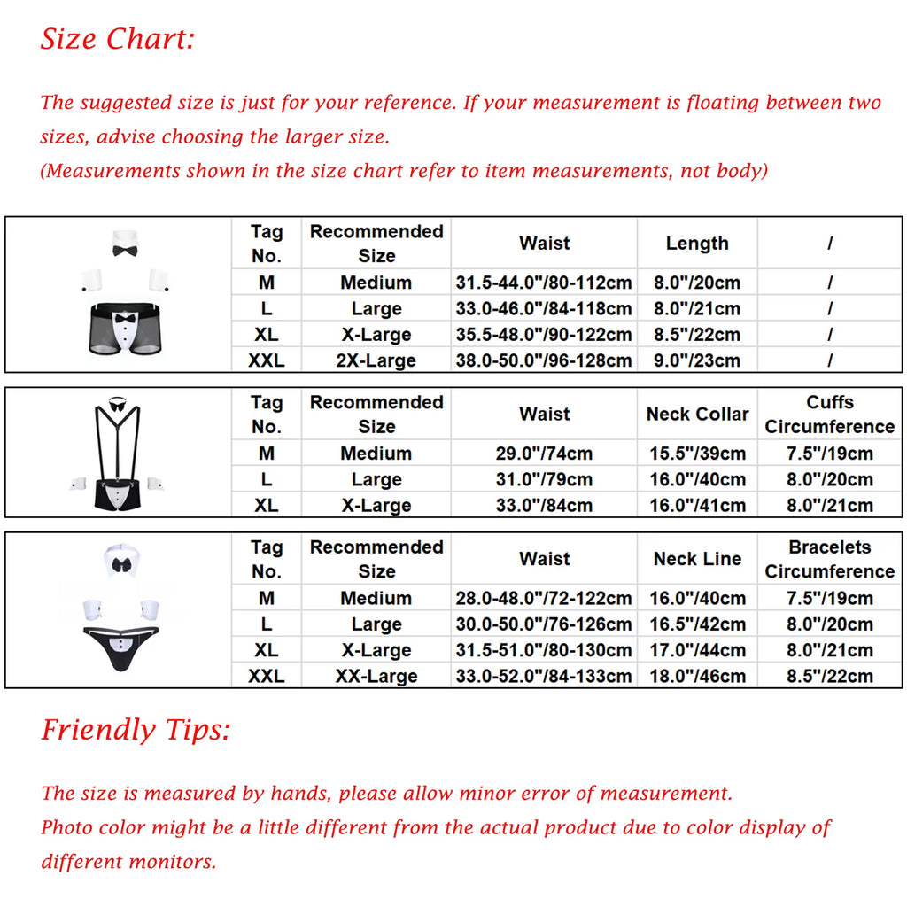 Men Erotic Tuxedo Uniform Waiter Sexy Halloween Role Play Costume Outfit Cute Briefs with Bowknot Collar Cuff Sissy Lingerie Set