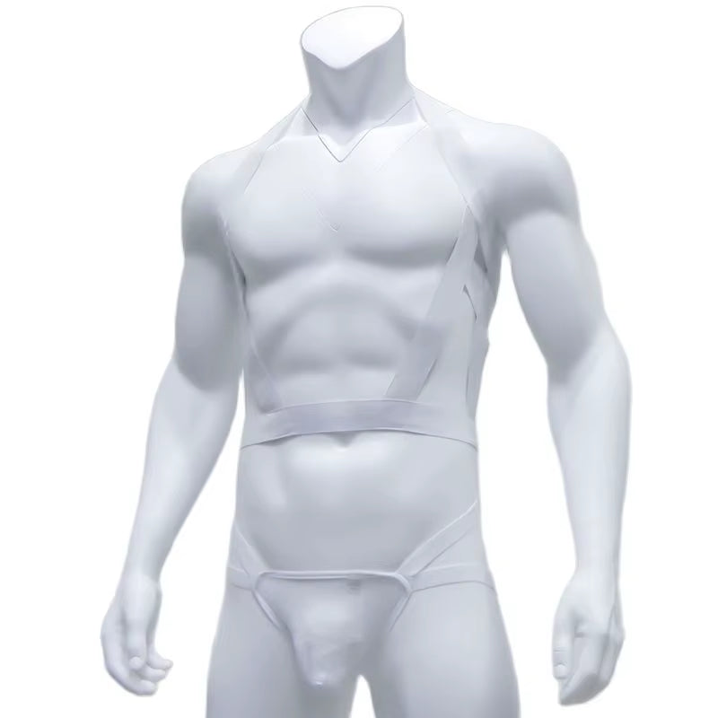 Elastic Bondage Harness Mens G-String Thongs Set Body Chest Costume Strap Lingerie Jockstrap Halter Neck Costumes