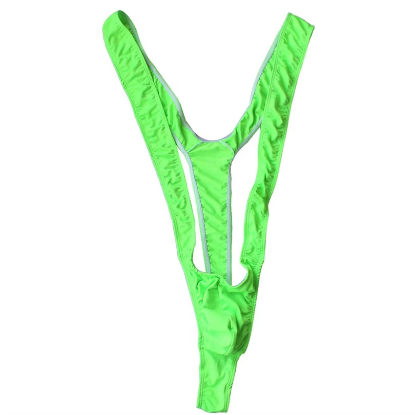Bright Fluoro Sexy Men Mankini Thong Stretch Open Deep V-Neck Borat Men Beach Swimwear Swimsuit Hot Men Lingerie