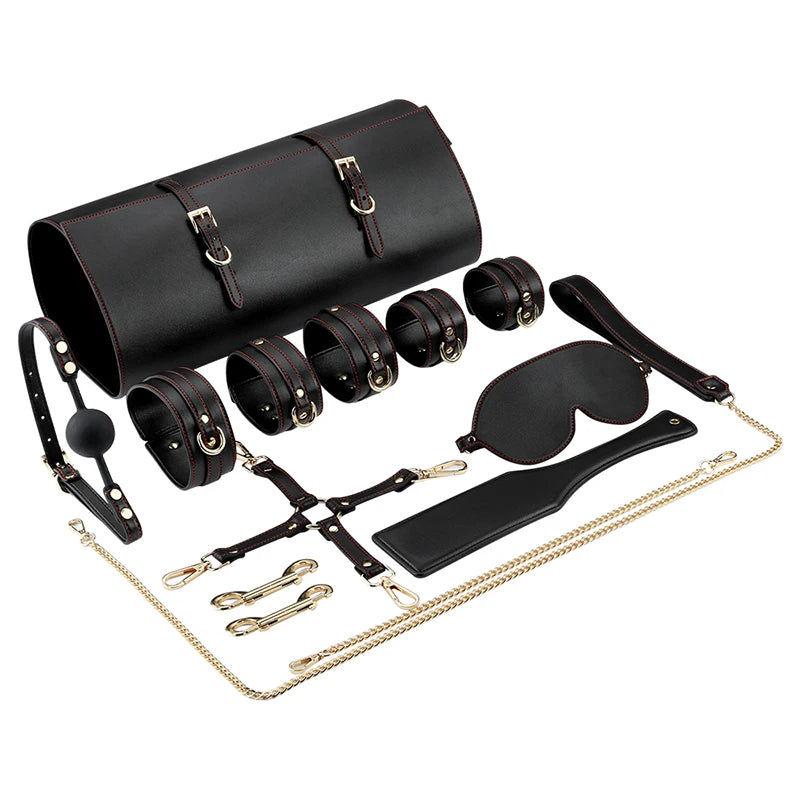 Erotic Tied Bondage Kits Sex Slave Restraint Set Ankle Cuffs Handcuff Collar Gag Whip Blindfold Adult Sex Toys for Women