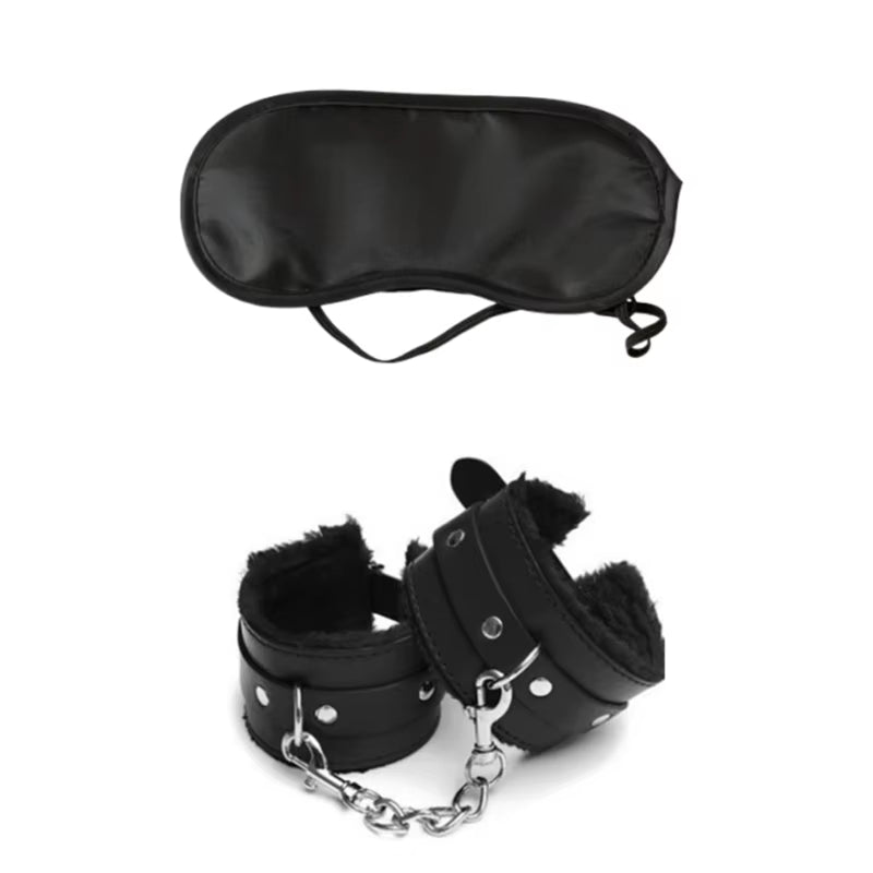 2Pcs PU Leather Sex Handcuffs with Eye Mask Sex Toys for Couples Adult Games Slave Bondage Restraints Erotic Accessories